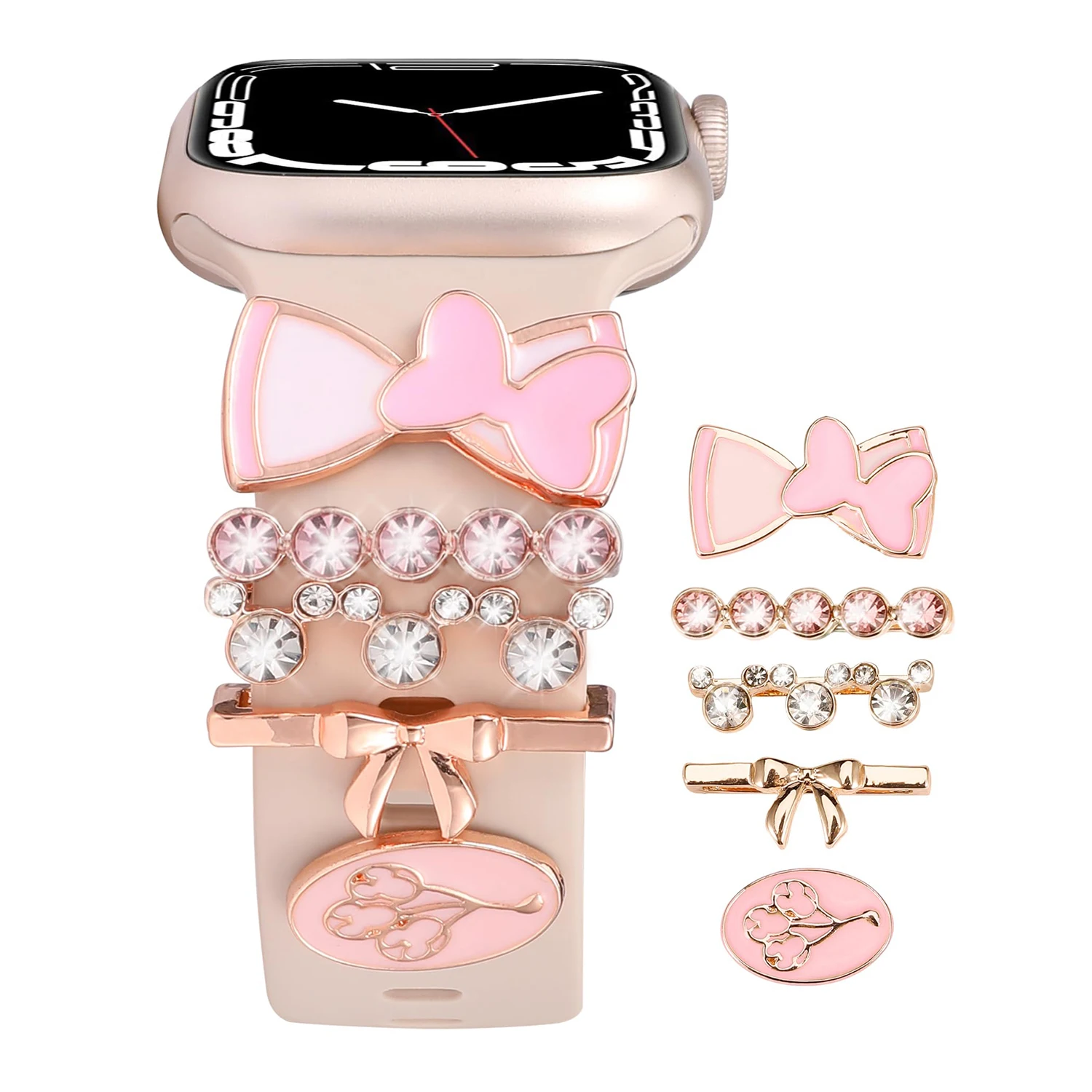 Carousel Decorative Ring Set for Apple watch silicone band Pink Bow strap charms for Smart Watch Bracelet Jewelry
