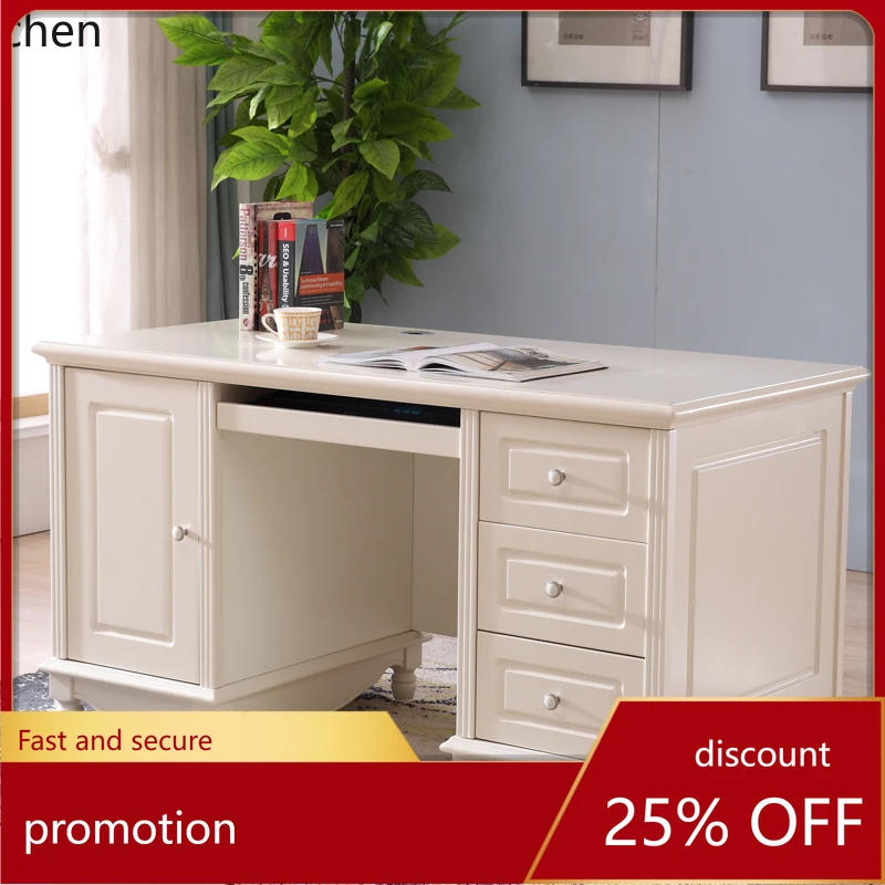 

HXL Computer Desk Desktop Writing Desk Office White Solid Wood Desk