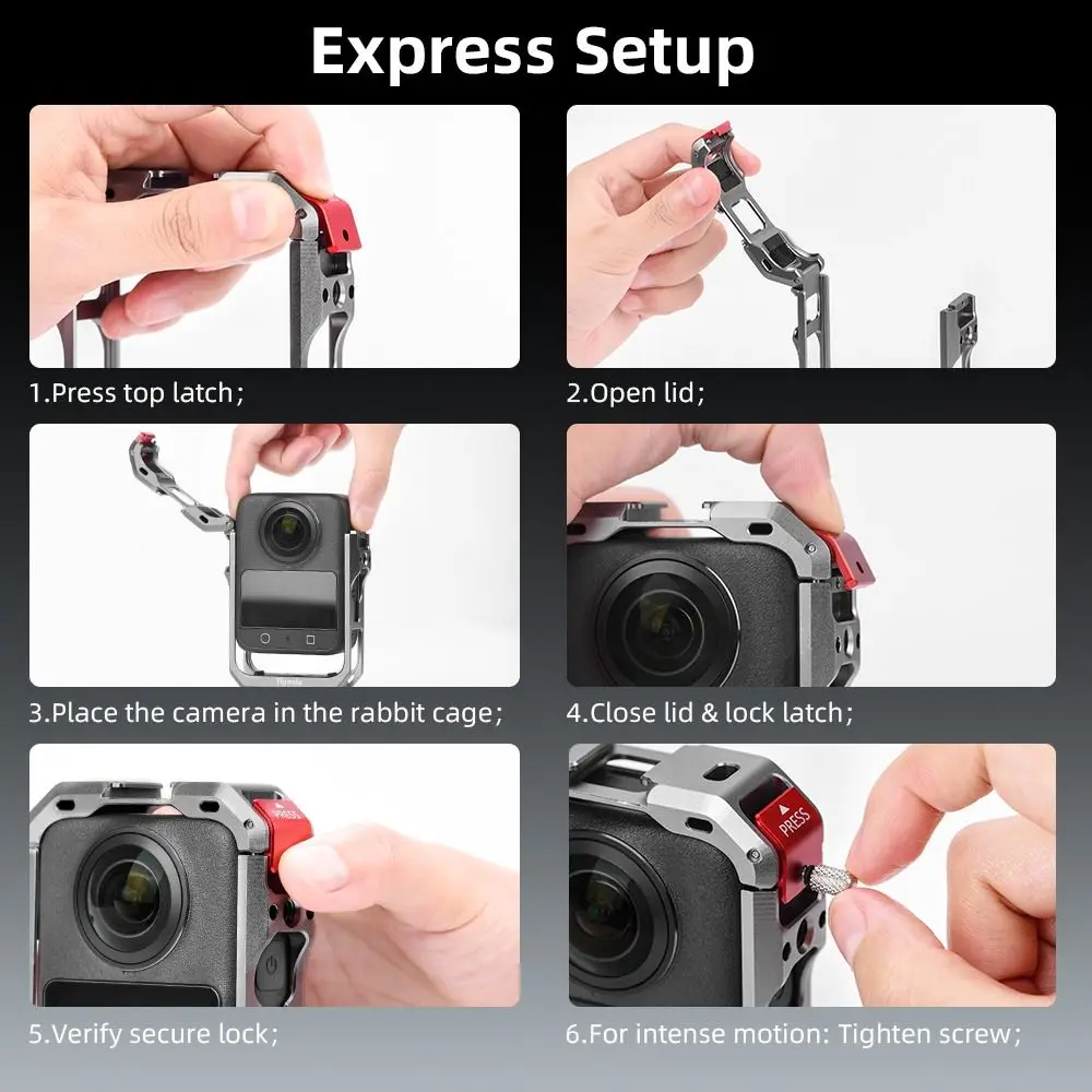 Aluminium Alloy Protective Frame Case Quick Release 1/4" Threads Expansion Metal Rabbit Cage with Lens Cap for DJI Osmo 360