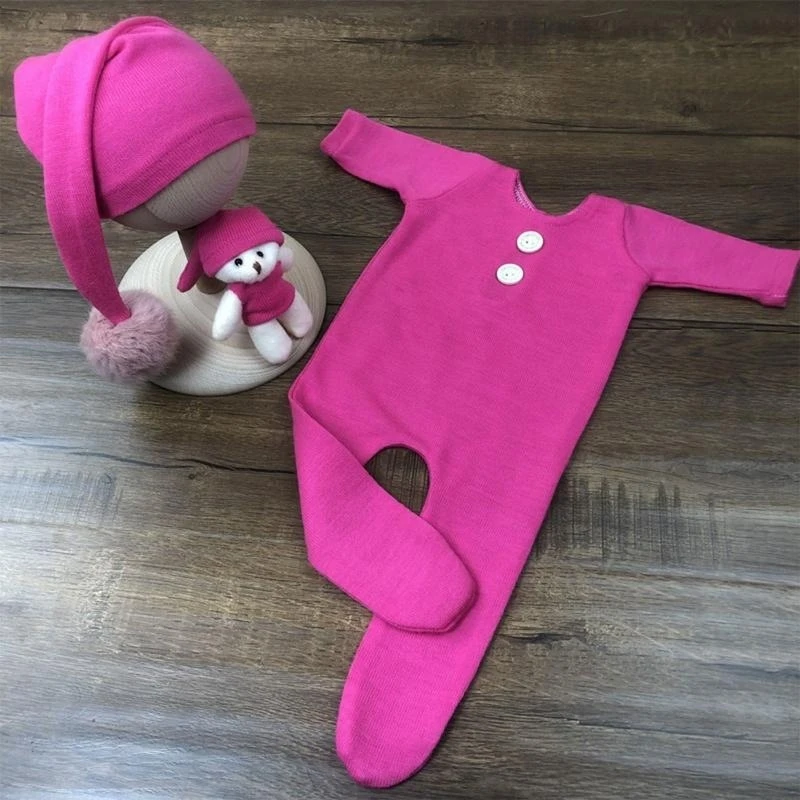3 Pcs Newborn Photography Props Outfit Baby Long Sleeves Romper Hat for Doll Set Infants Photo Long Tail 15UB