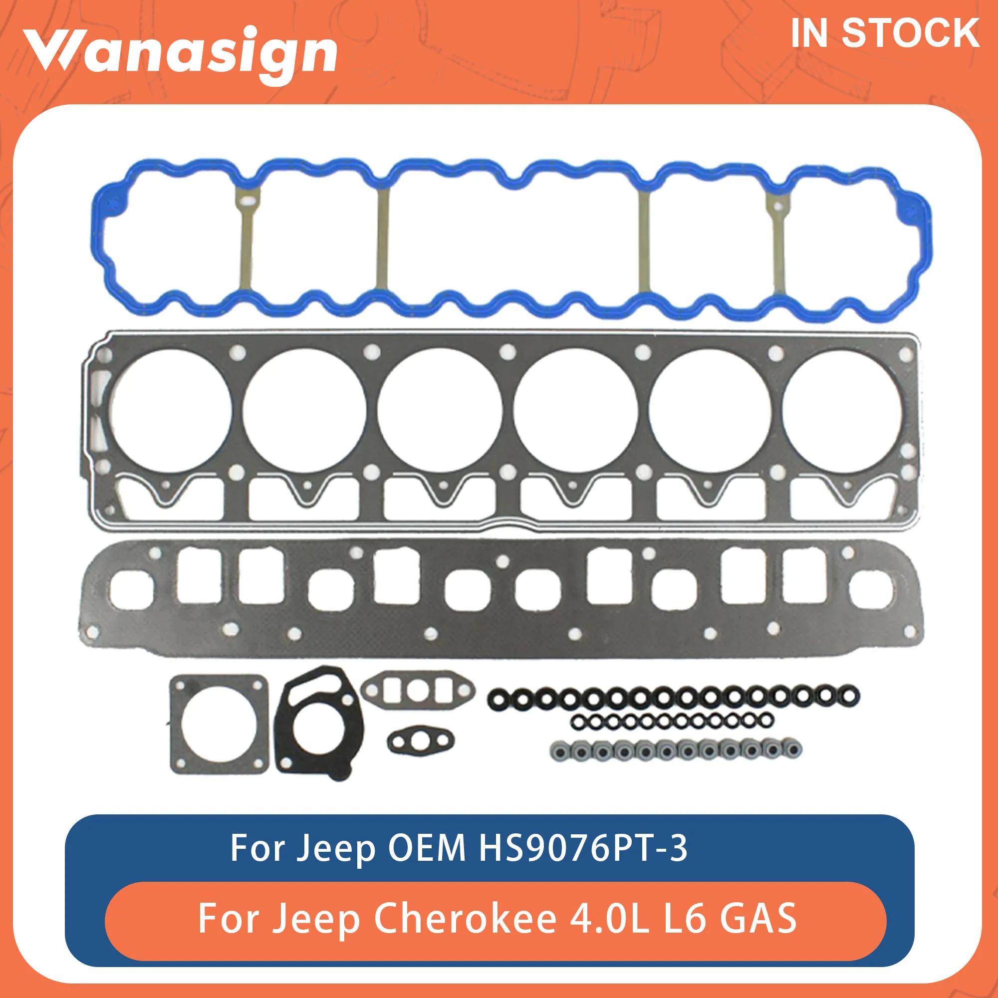 

Engine Full Head Gasket Set Fit 4.0 L For Jeep Wrangler Grand Cherokee ERH MX 4.0L OHV L6 GAS 96-06 HS9076PT-3