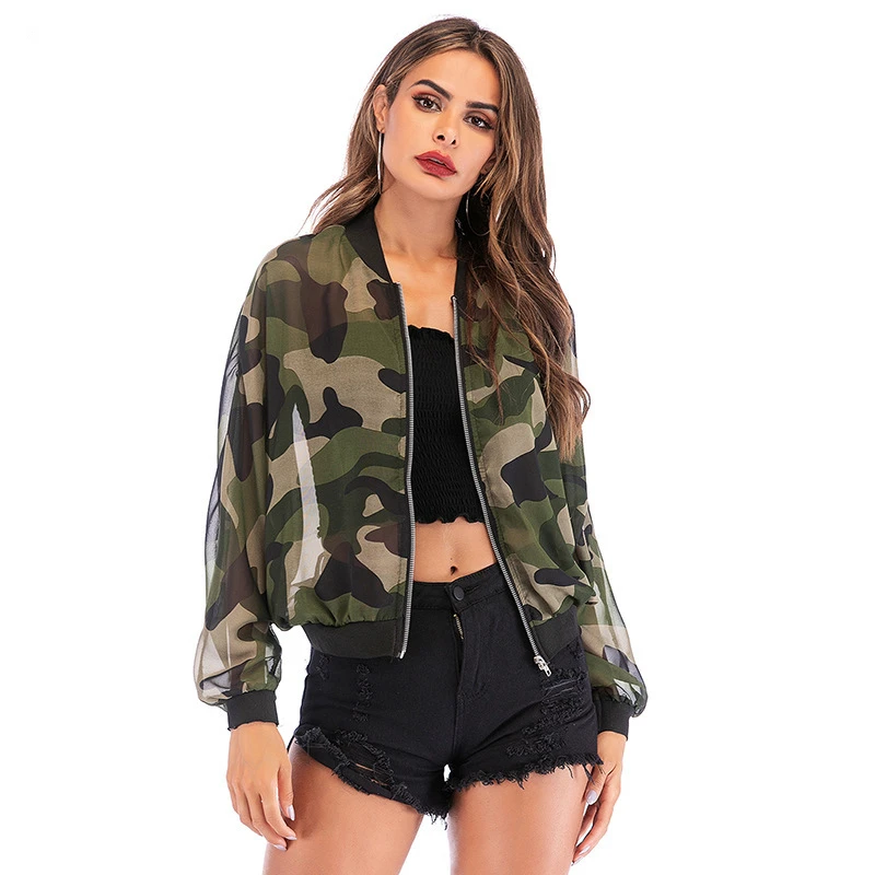 New autumn women's fashion casual thin jacket baseball uniform holiday sexy slimming camouflage Joker sunscreen coat ladies