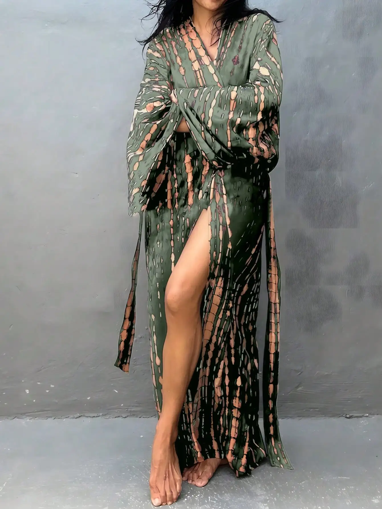 زائد حجم جديد أزياء المرأة المطبوعة بالأزرار السيدات عارضة فضفاض الشمس حماية بيكيني للشاطئ ملابس السباحة التستر قمم