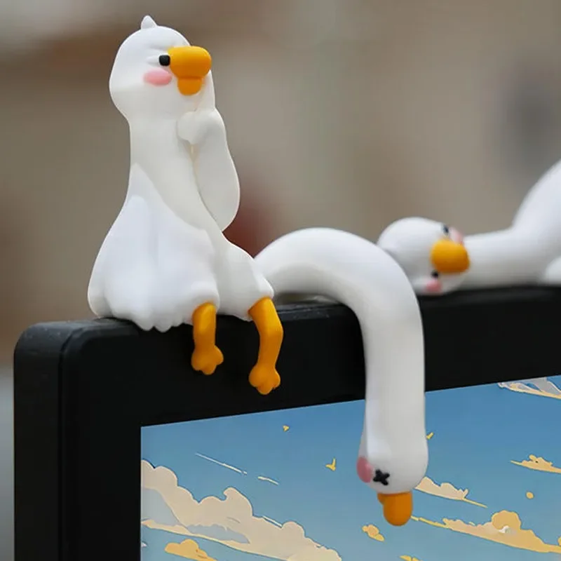 Tired Duck Figurine Playful Resin Cartoon Animal Decor Mini Desk Ornaments Work Partner Stress Reliever TV Monitor Gift Idea
