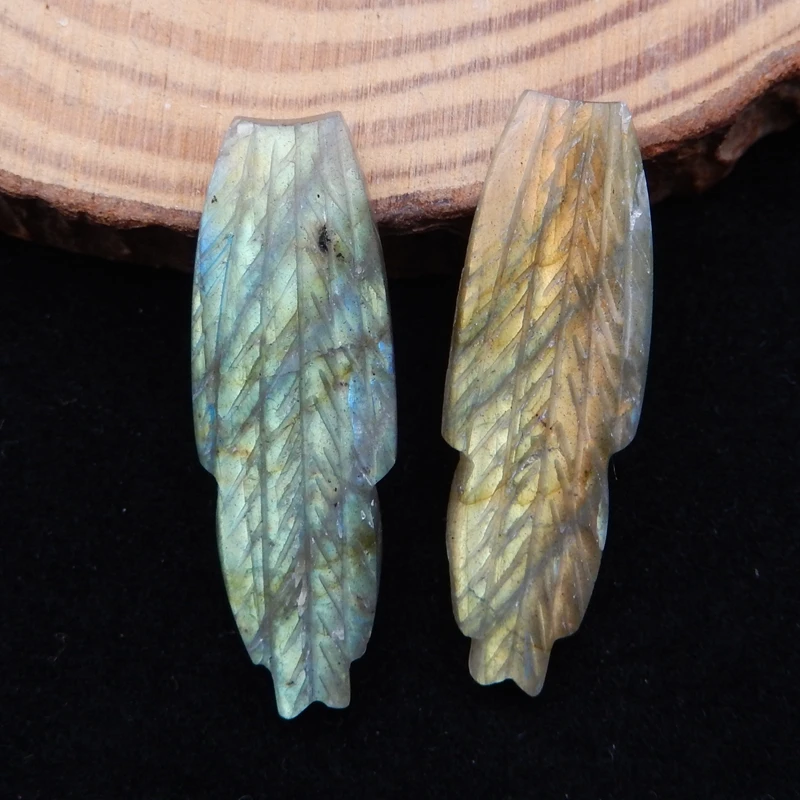 

New Hand-carved leaves Fashion Jewelry For Women Earrings Accessories,Labradorite,Gemstone women earring pair36x11x3mm4.8g