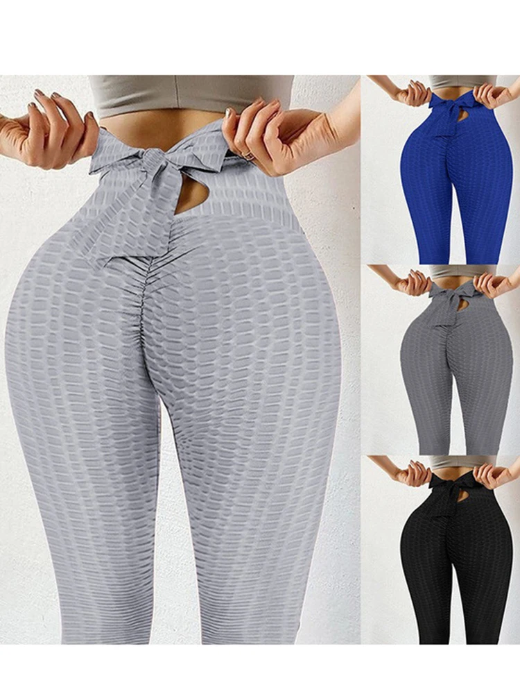 

Women Bowknot Bubble Sports Leggings Pencil Gym Yoga Pants Butt Scrunch Seamless Sportswear Workout Leggins