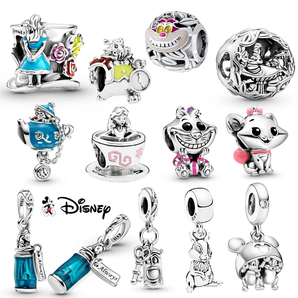 MINISO Disney Przygody Alicji w Krainie Czarów, srebrny wisiorek 925, księżniczka, odpowiednia do bransoletki Pandora