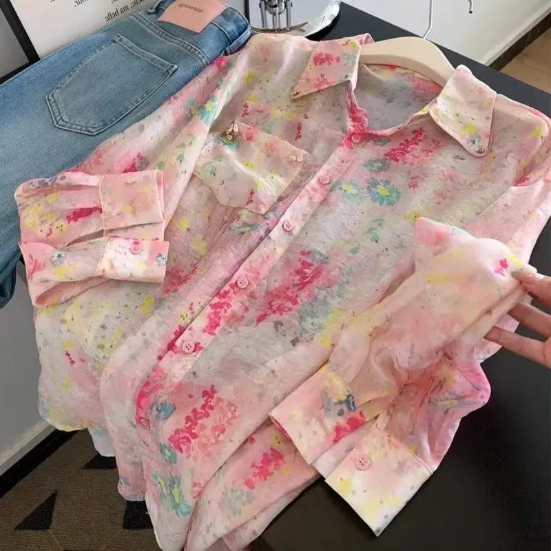 

Printed Loose Versatile Floral Design Long-sleeved Stylish Shirt New Style 2025 Summer Youthful Charm Blouse Trend