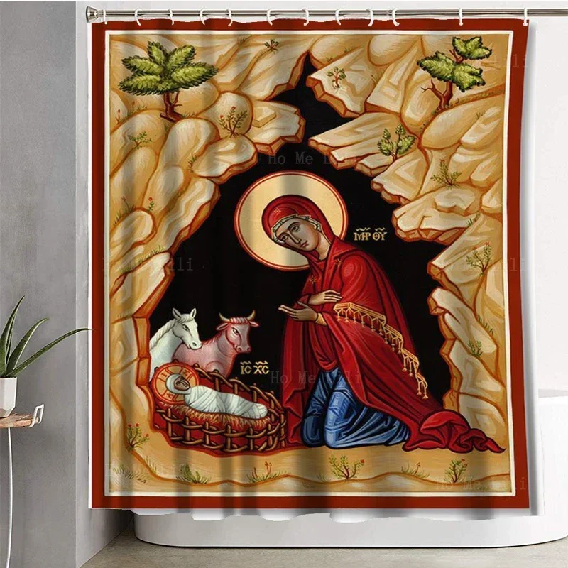 Mary Ark Of The Covenant Nativity Scene Christmas Icons Incarnate Of Holy Virgin Shower Curtain By Ho Me Lili For Bathroom Decor images - 6