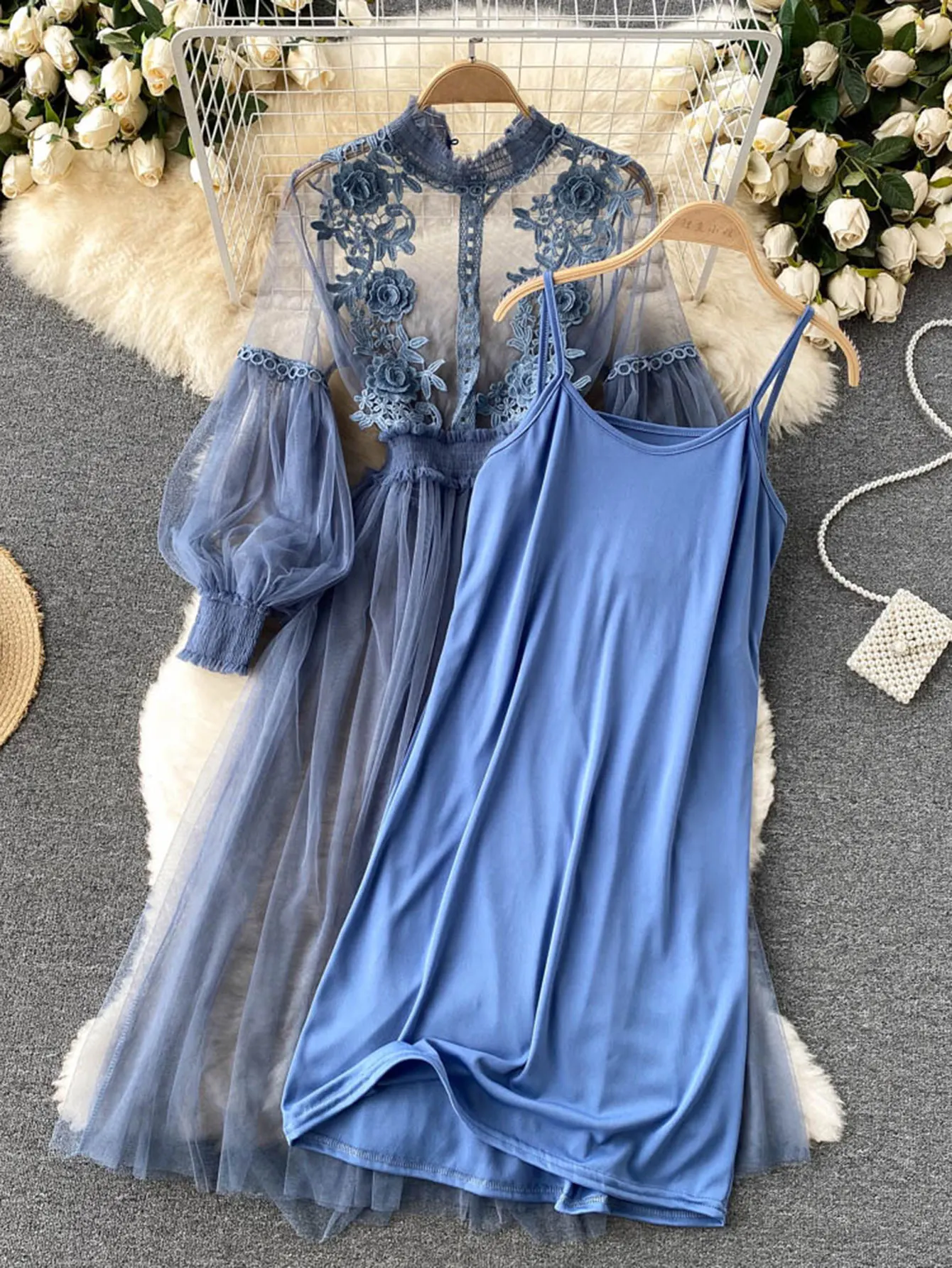 Women's Long Sleeve Crew Neck Midi Dress Autumn Winter Fashion Sheer Solid Color A-Line Vacation Dress