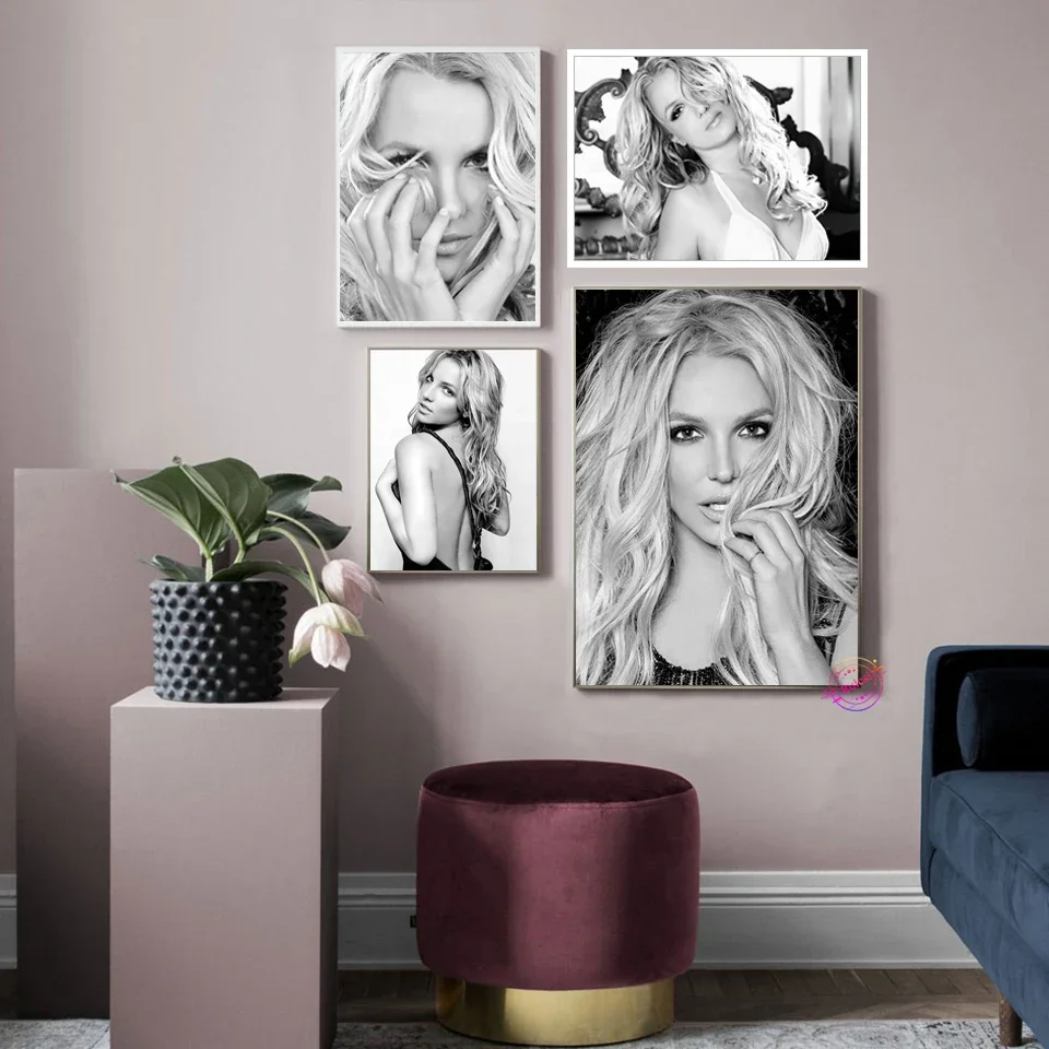 Britney Spears Poster Black And White Singer Actor Canvas Wall Mural Wall Sticker Wallpaper Pictures For Living Room Home Decor