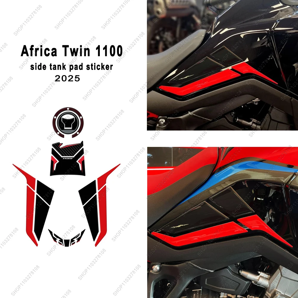 

For Honda Africa Twin 1100 2025 red Motorcycle tank pad kit Protection Sticker Fuel Oil 3D gel Resin Stickers kit