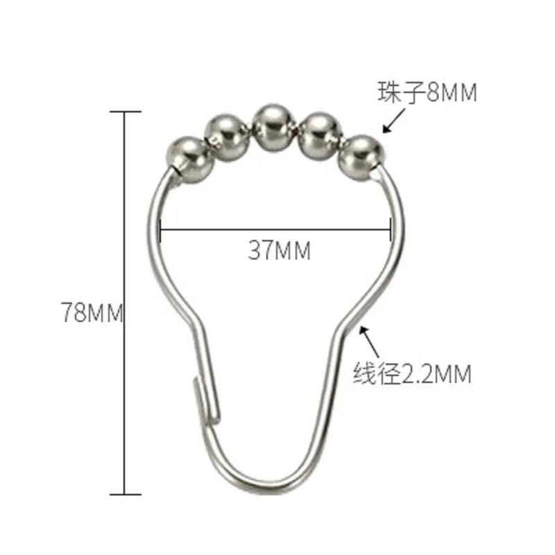 500pcs New Metal Curtain Hooks Bath Roller Ball Shower Curtains Glide Rings Convenient Home Bathroom Accessories