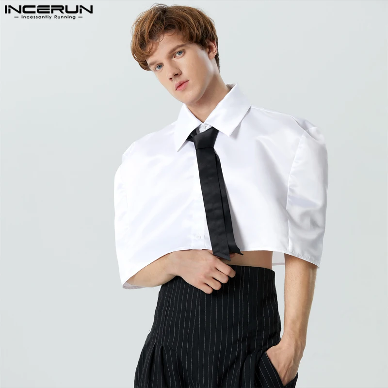 

INCERUN Tops 2023 American Style New Men Tie Silhouette Satin Design Cape Casual Fashionable Male Solid Cropped Cape Coats S-5XL