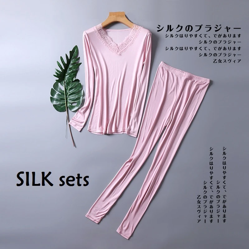 sexy silk clothes womens thermal underwear sets for women lingerie set inner wear winter clothing thermo shirt woman base layer