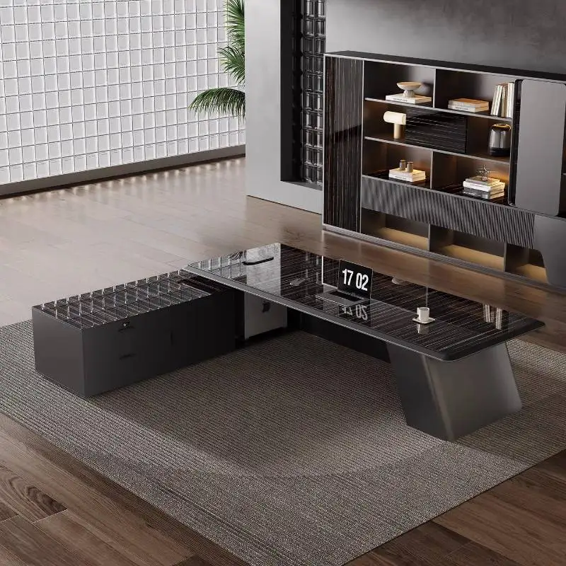 

Narrow Unique Designer Office Desk Black Upgrades Storage Modern Computer Desks L Shape Drawers Scrivania Work Station Table