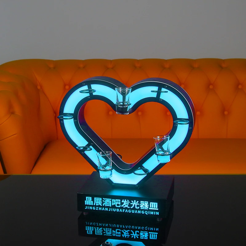 Heart-Shaped LED Luminous Wine Glass Rack Decorative Cup Holder for Bar KTV Nightclub Birthday Party