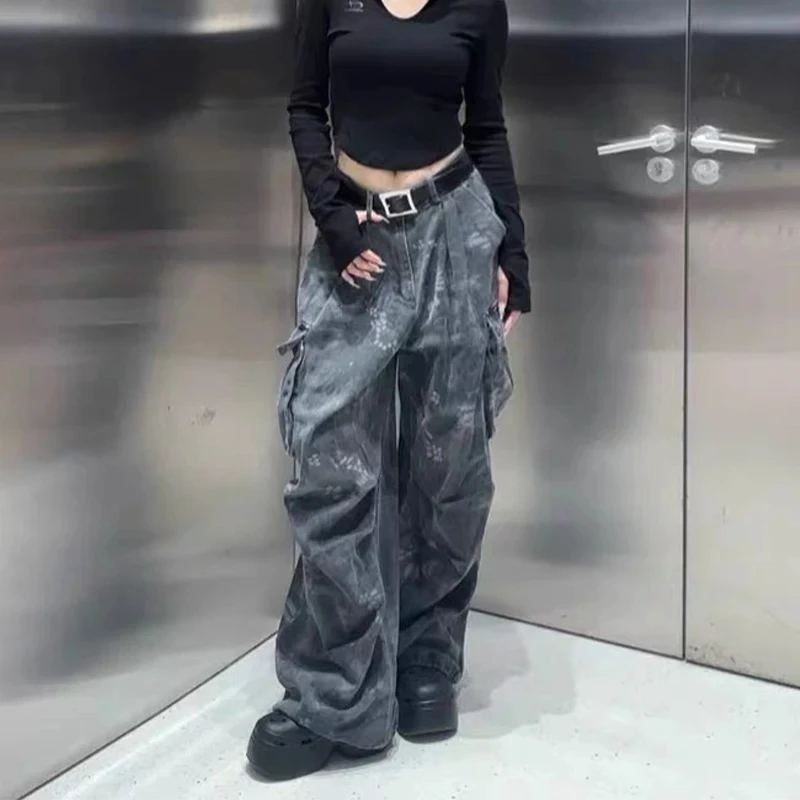 فضفاض جيب الجينز المرأة البضائع عمال التمويه النمط الأمريكي 2025 الخريف الشتاء عالية الخصر مستقيم الساق سراويل تقليدية #5