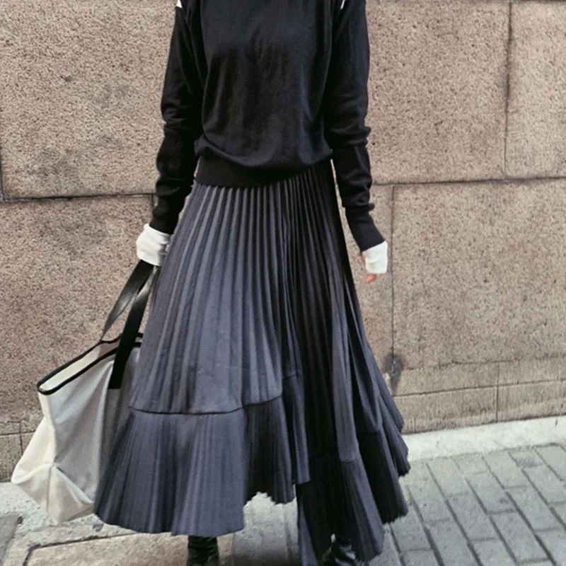 Fashion Irregular Black Skirts for Women High Waist Pleated Skirts Women Vintage Cargo Skirt Female Harajuku faldas para mujeres