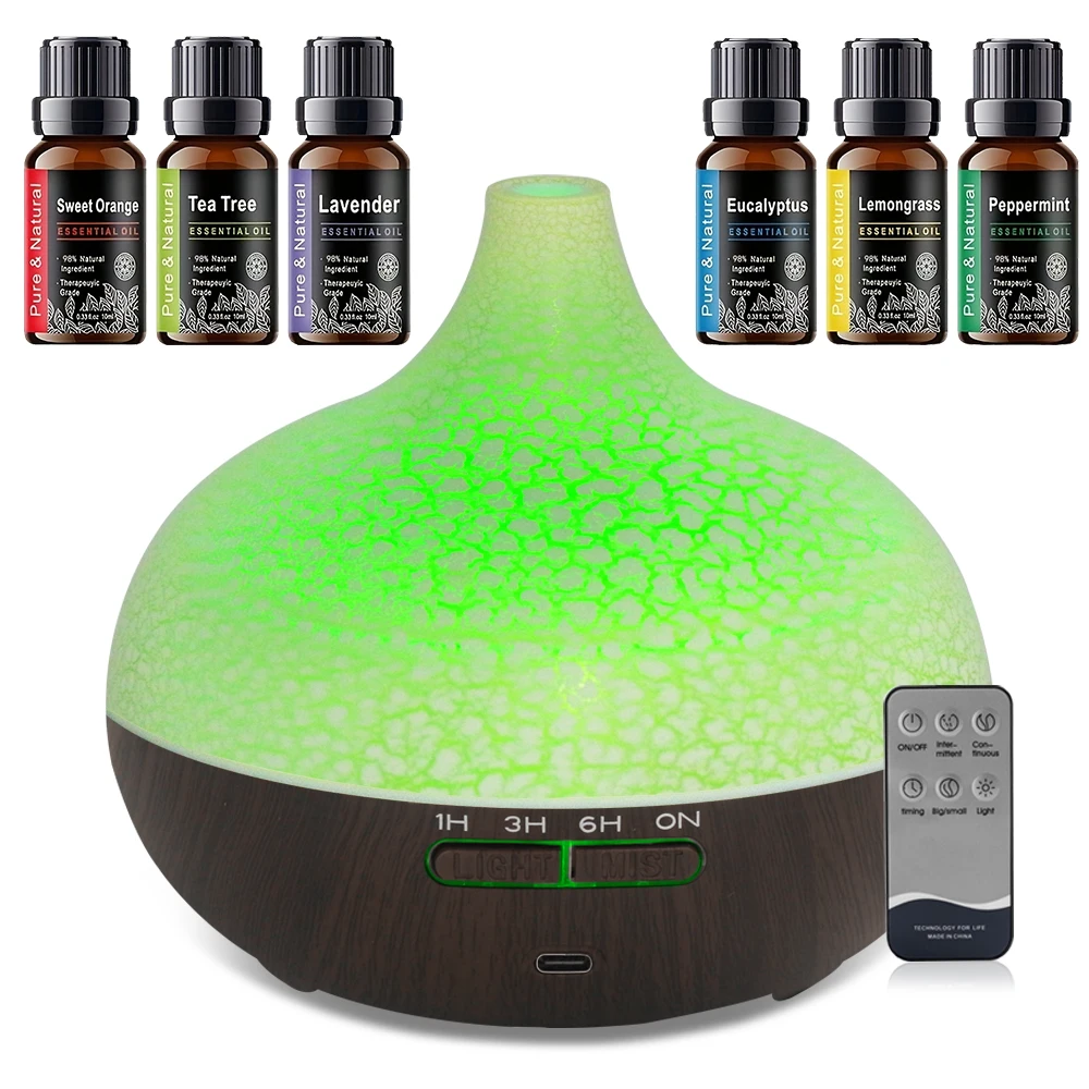 

Remote Control Ultrasonic Cool Mist Humidifier Essential Oil Diffuser Quiet Operation With 6 Premium Oils for Bedroom & Office