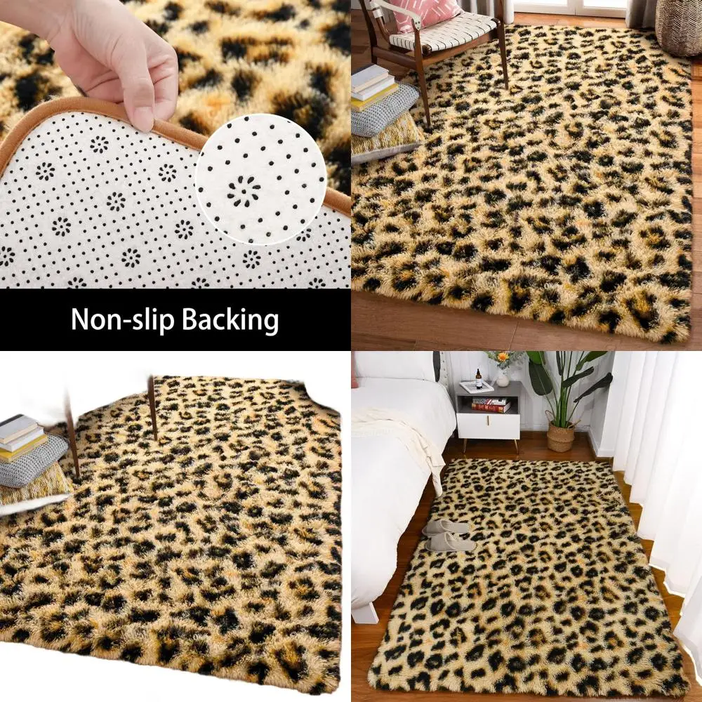 

Luxurious Cheetah-Patterned Faux Fur Rug, Plush Khaki 5x8 ft Animal Print Floor Covering