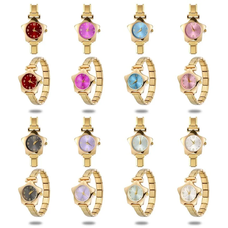 New gold vintage stars shape niche high-end fashion popular watch, small gold watch, women's quartz steel strip watch