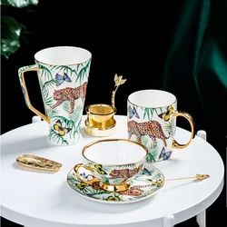 Jungle Animal Cheetah Bone Porcelain Tea Cup, European Luxury Mug Coffee Cup, Family Kitchen, Juice, Water Cup, Wedding Gift