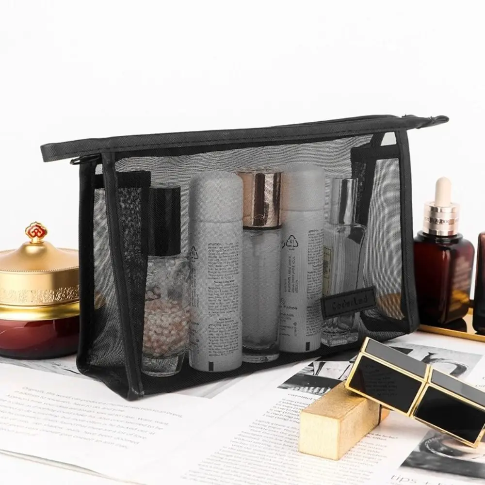

Casual Mesh Makeup Bag Zipper Large Capacity Transparent Cosmetic Bag Organizer Case Pencil Cases Storage Toiletry Bag Unisex