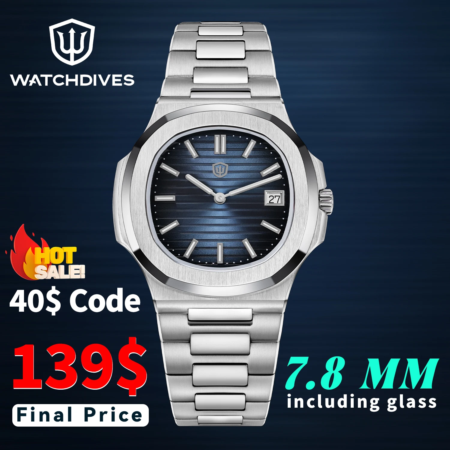 Watchdives WD0013 reloj para hombre Swiss Ronda 714 relojes AR revestimiento zafiro acero inoxidable resistente al agua 100m reloj de pulsera para hombre