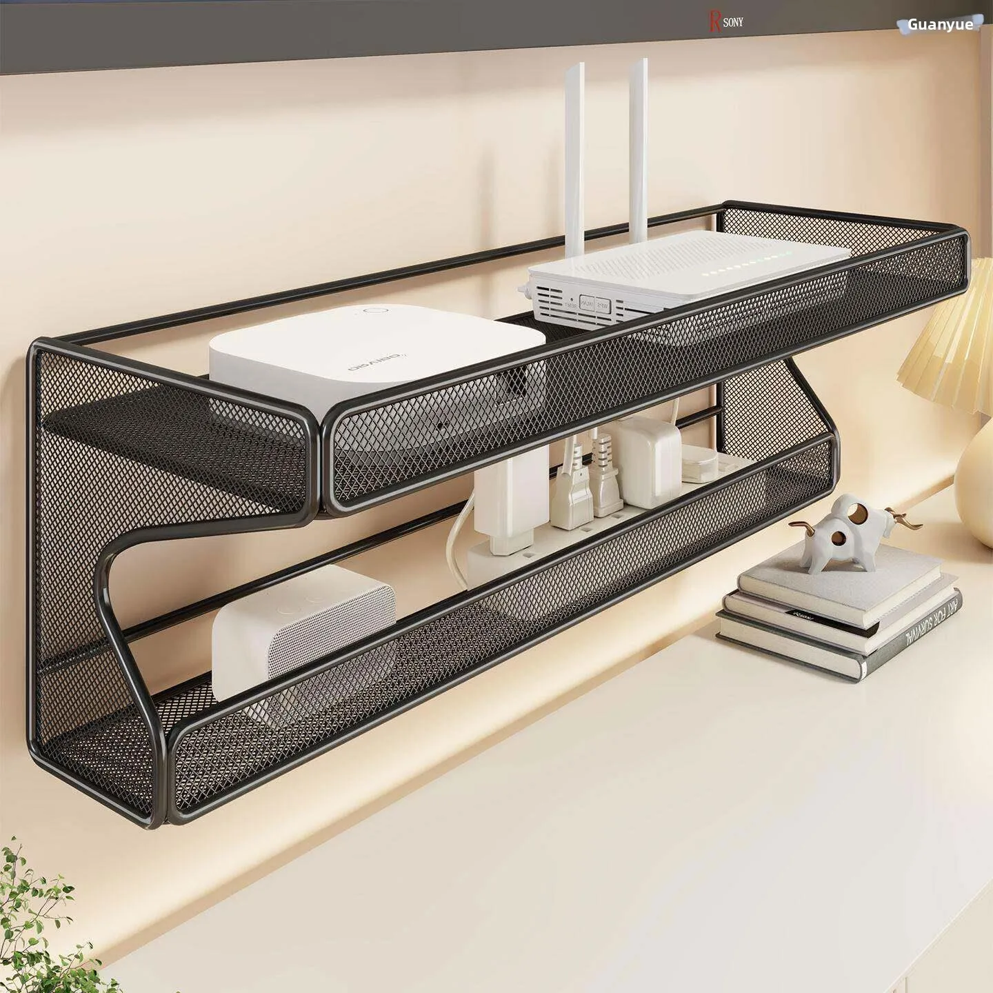 Wall-Mounted Iron Art Router Storage Rack No-Drilling TV Box Wifi Box Organizer Neat Cable Management Home Organizer