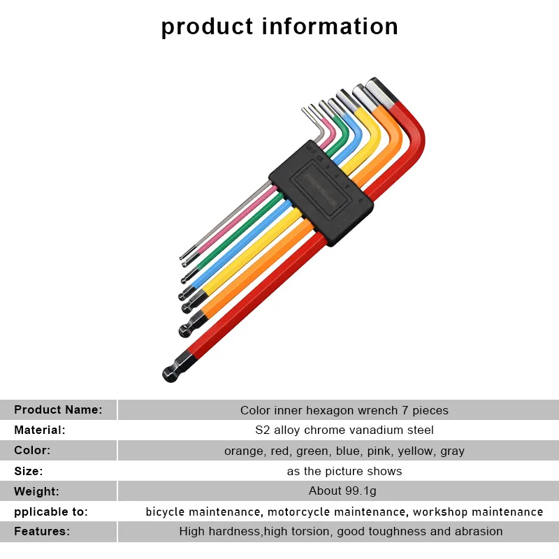 7Pcs Bike Hex Tool MTB Road Bike Repair Tool Kit Bicycle Colorful Hexagon Spanner Flat Ball Opening Wrench 1.5/2/2.5/3/4/5/6mm