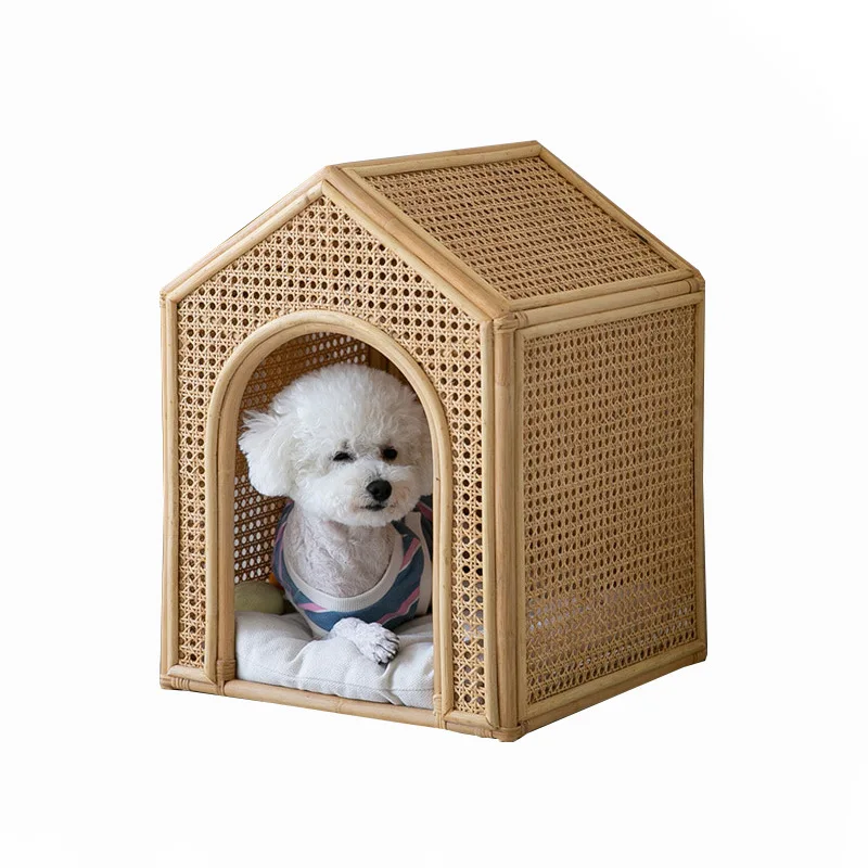 House Pet Bed Roof Kennel Rattan Cat Cat Bed Kitten Puppy Handmade Rattan Bed Natural Rattan