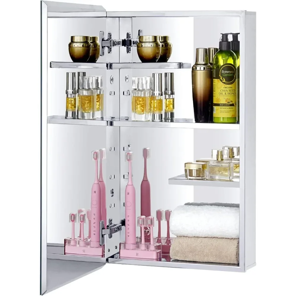 Bathroom Wall Cabinet with Half Cut Shelves,14.8 x 25.6 Stainless Steel Storage Cabinet, Bathroom/Living Room Medicine