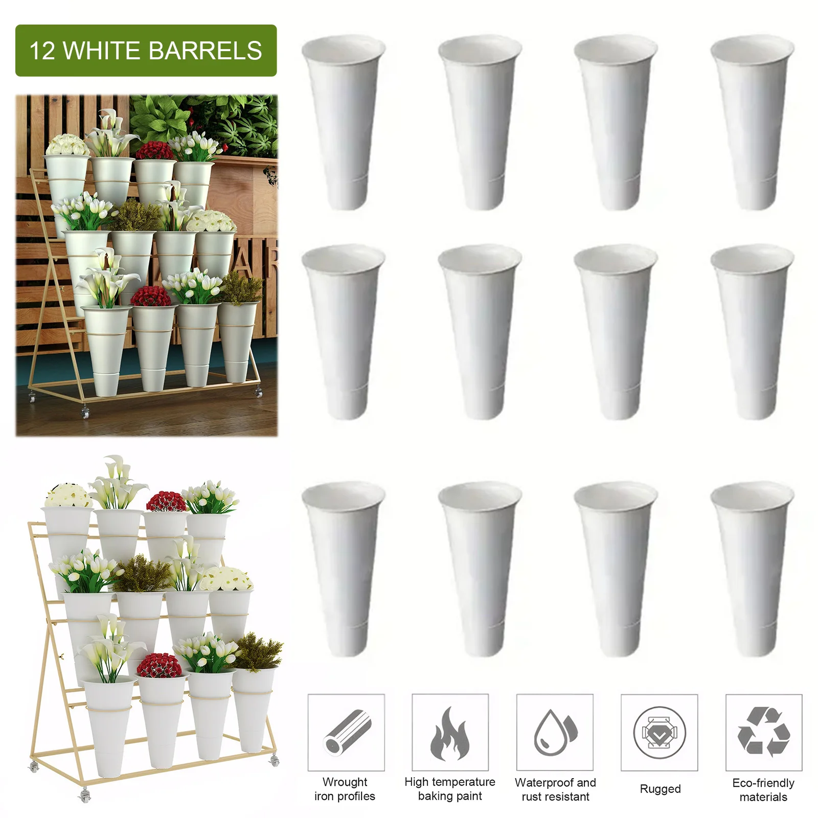 

12 PCS Flower Display Stand Buckets White Plastic Flower Pots Large Capacity Plant Planter for Home Patio Balcony Garden