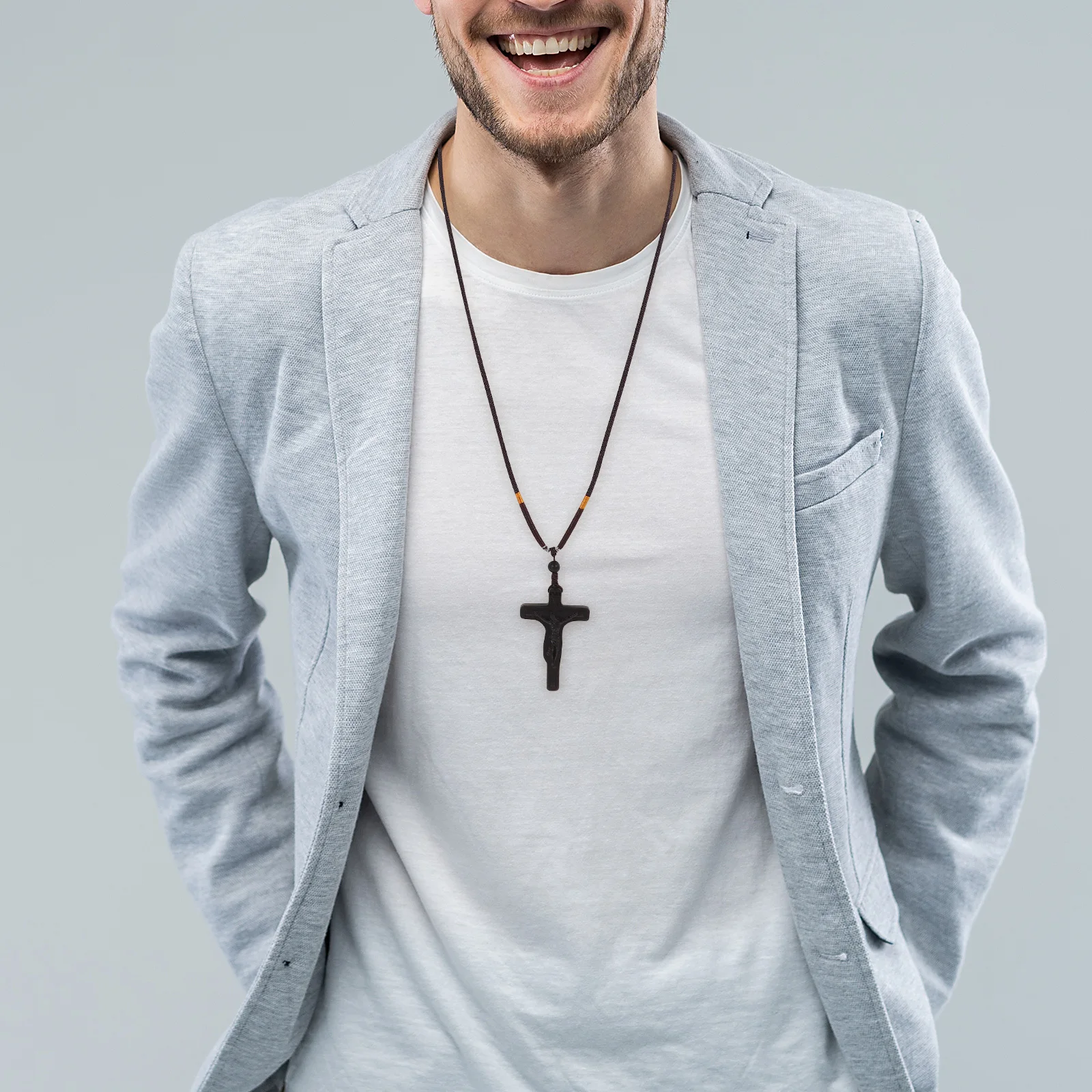 

Wooden Cross Pendant Carved Hollow Out Design Desktop Hanging Ornament for Home Decor Bedroom Living Room Religious Wall Art