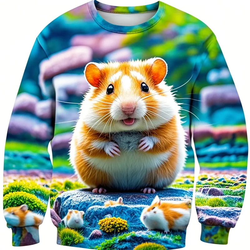 Funny Animal Hamsters 3D Printing Sweatshirts Circetidae Graphic Round Neck Hoodies Kid Cute Streetwear Sweatshirt Mens Clothing