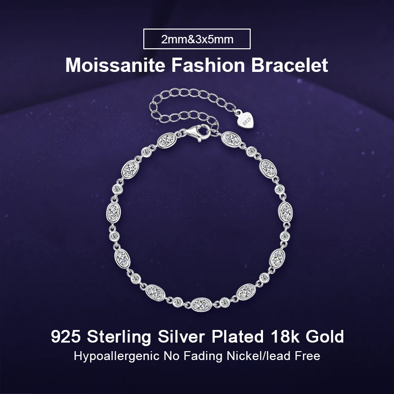 

IOGOU Luxury 2mm&3x5mm Full Moissanite Moissanite Diamond Tennis Bracelet for Women Real Silver 925 Fashion Engagement Jewelry