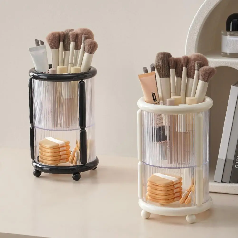 Soporte para brochas de maquillaje, lápiz labial de escritorio, organizador de lápices de cejas, taza para brochas cosméticas de 2 niveles para organización de tocador