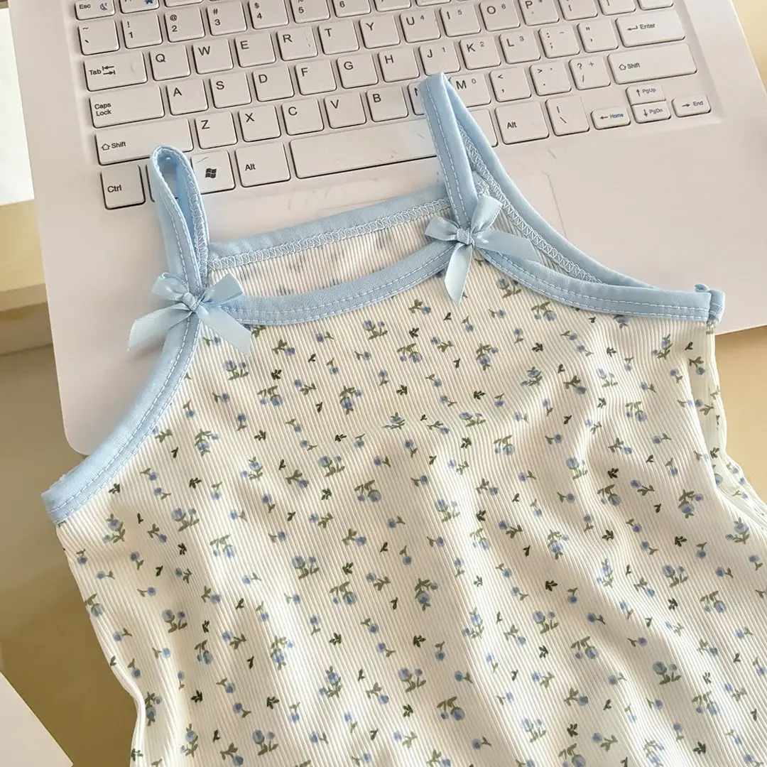 Somenie Infant Girls' Summer Loungewear Set Thin Cloth Kids' Spaghetti Strap Floral Dress + Shorts 2-Piece Set Outdoor Wear