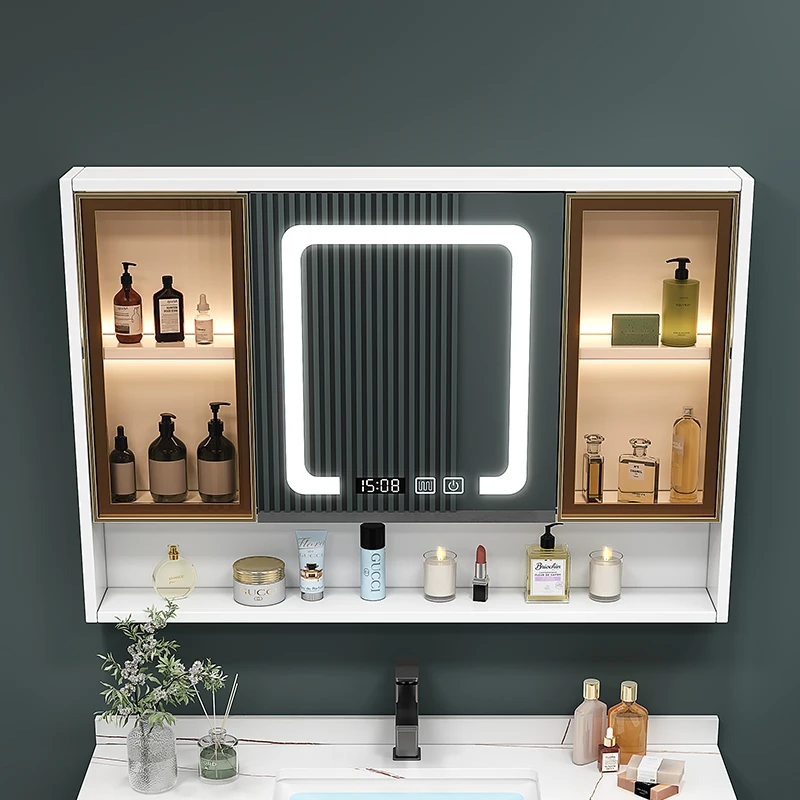Sanitation Defogging Bathroom Cabinets Extraction Hole Home Furniture Smart Light Bathroom Cabinets Locker Wall Miroir De Salle image 4
