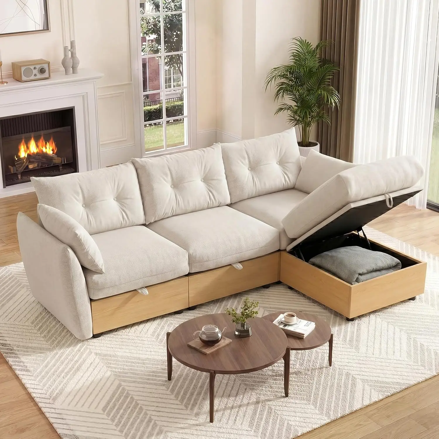 93'' L Shaped Cloud Couch Modular Sectional Sofa with Storage, Customized