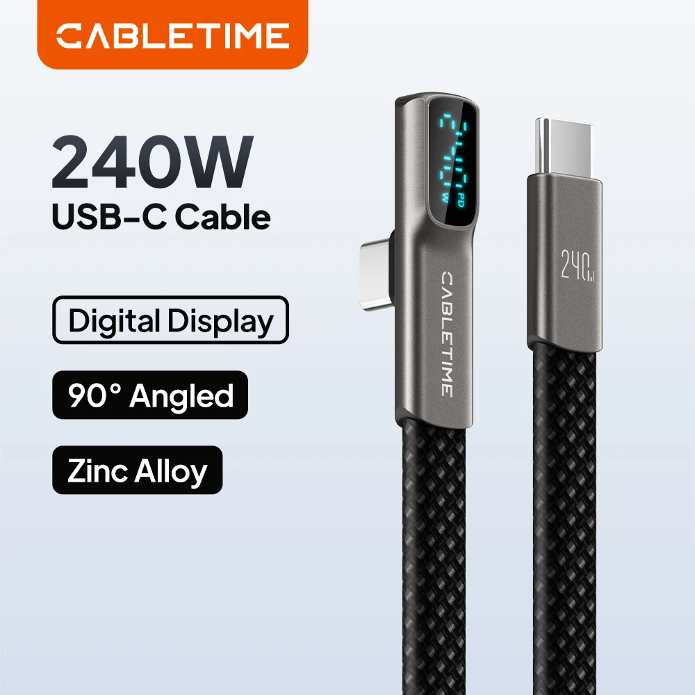CABLETIME 240W USB C Cable Digital Display Type C Fast Charging Cable for iphone Duo iPhone 18/17/16 for MacBook Laptop Huawei
