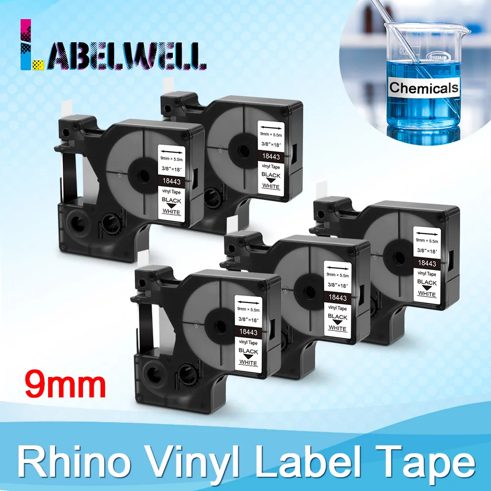 Labelwell 5PK 18443 18431 18444 18432 Industrial Tape for Dymo Rhino IND Vinyl Label 18434 18435 for Dymo 5000 4200 5200 6000