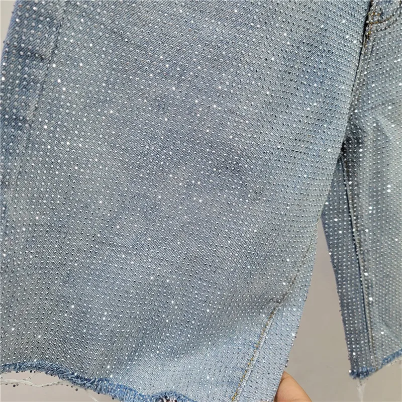 유럽 ​​핫 풀 다이아몬드 러프 에지 청바지 여성용 반바지 스트레이트 레그 팬츠, 여름 신작 하이 웨이스트 다목적 5 점 바지