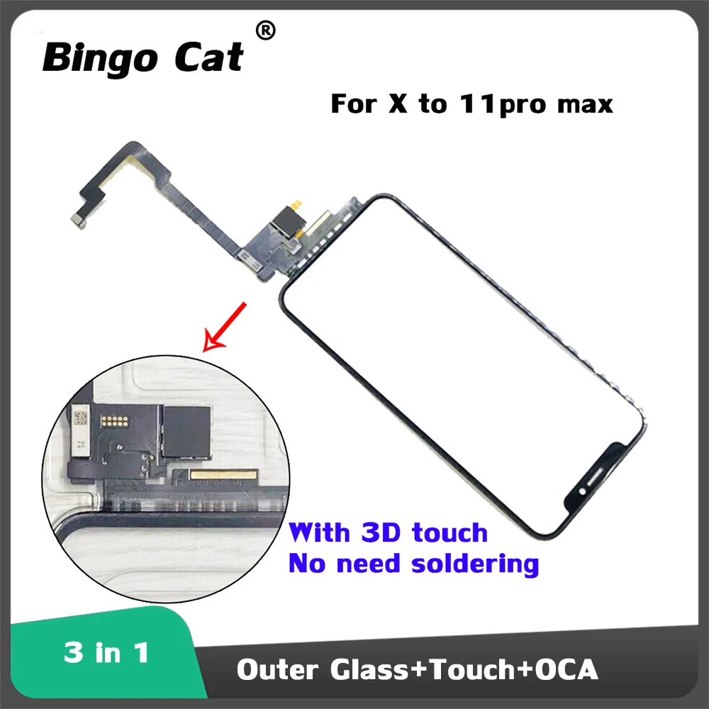 

(All ios Pass)5Pcs Digitizer For iPhone XR 11 12 pro Max XS X Max No Welding Front Touch Screen + OCA Outer Glass Panel