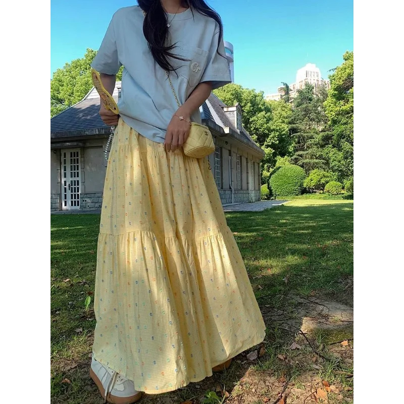 

Women's New Patchwork Fashionable Solid Color Loose Slimming A-line Wide Swing Pastoral Style Skirt