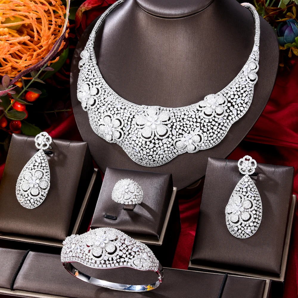 GODKI Brand New Flowers 4Pcs African Jewelry Sets for Women Wedding Luxury Naija Dubai Jewelry Set Cubic Zirconia Bridal Jewelry