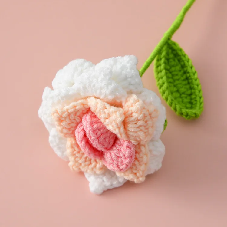 1pc Crochet Rose Flower Romantic Knitting Flowers Graduation Flower Bouquet Finished Artificial Plant Wedding Decor Gift