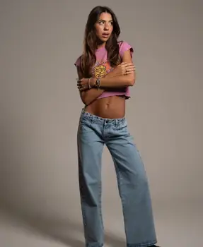 ONE DILEMMA 五角星印花高腰牛仔褲 新街原宿風寬鬆牛仔褲 女裝 休閒直筒牛仔褲 10 最佳銷售 直筒牛仔褲 - №6