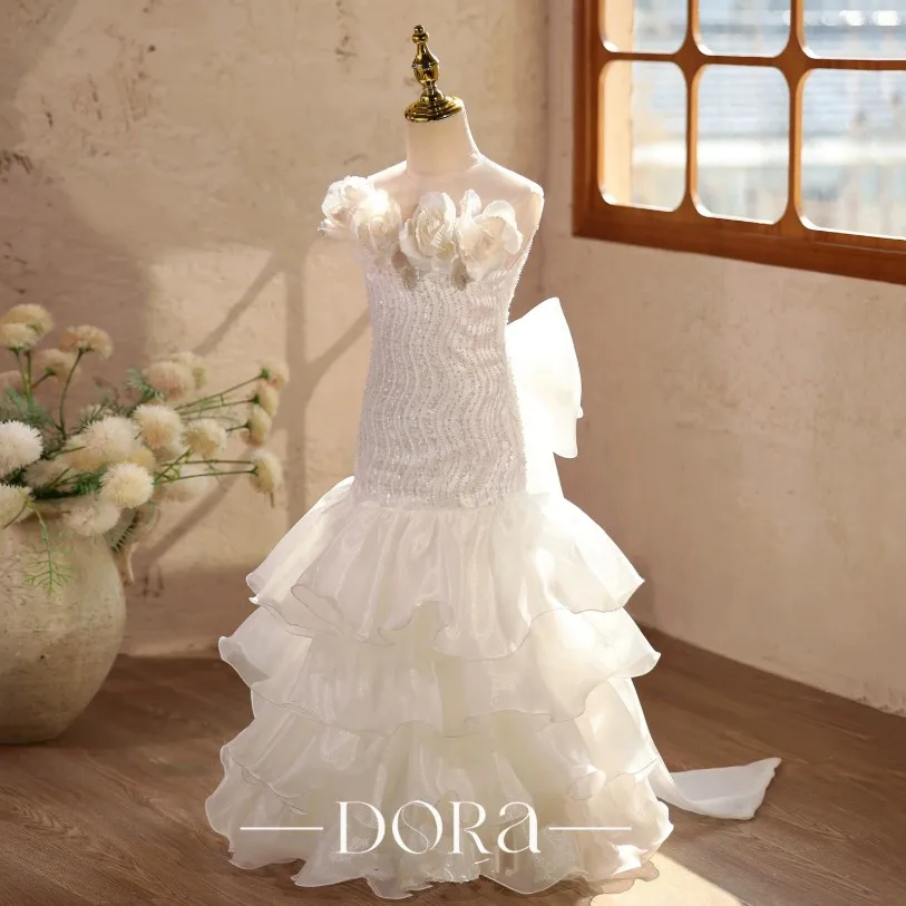 Kinder-Partykleid mit Fischschwanz, Gastgeberin-Kleid für Klavierauftritt, Geburtstag, Hochzeit, Blumenmädchen-Abendkleid A5084 Großhandel – Detail 5